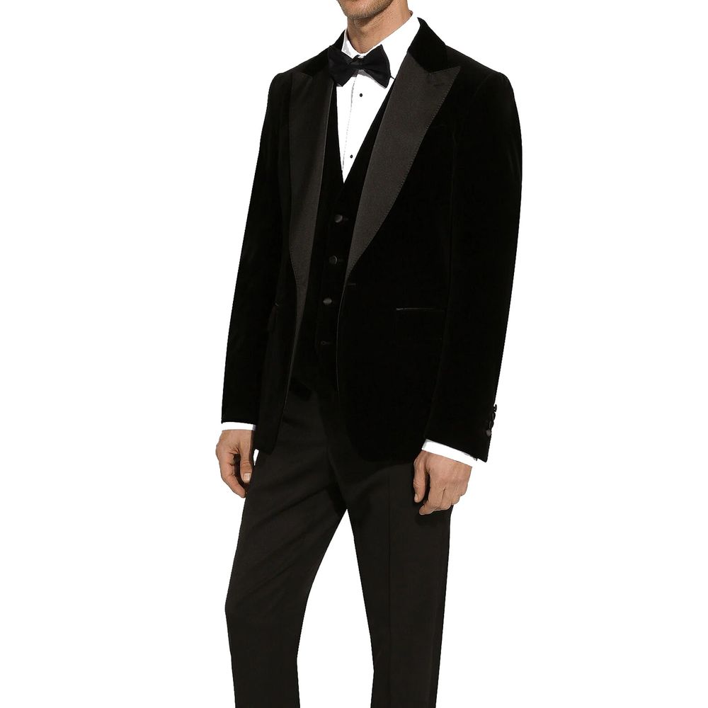 Veste en coton noire Dolce & Gabbana pour homme, blazer élégant avec coupe classique et détails soignés.