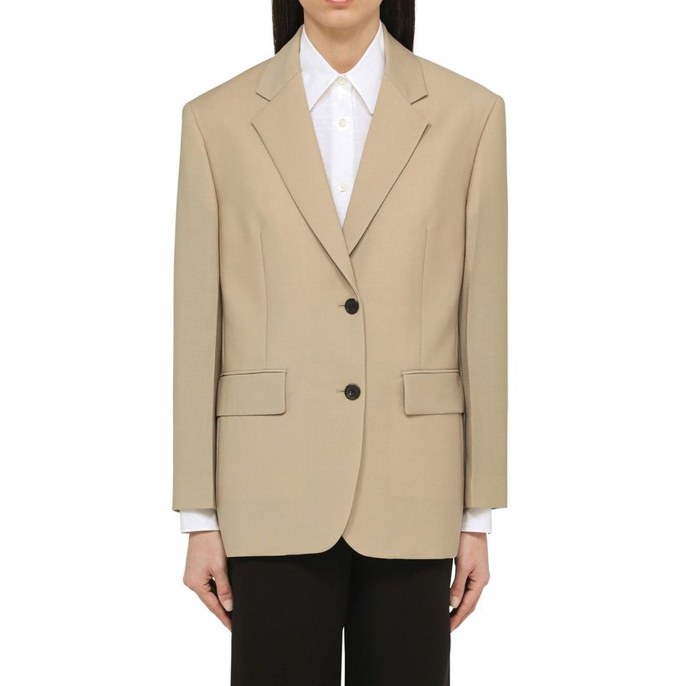 Blazer beige en mohair de Prada, veste élégante pour femmes, détails de couture et texture douce visible sur l'image.