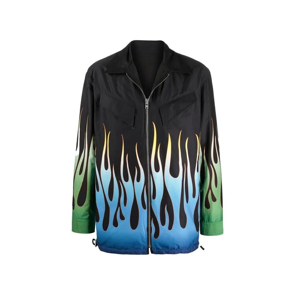 Veste longue en coton noir de la marque Kenzo, coupe élégante et détails modernes, vue de face sur un fond neutre.