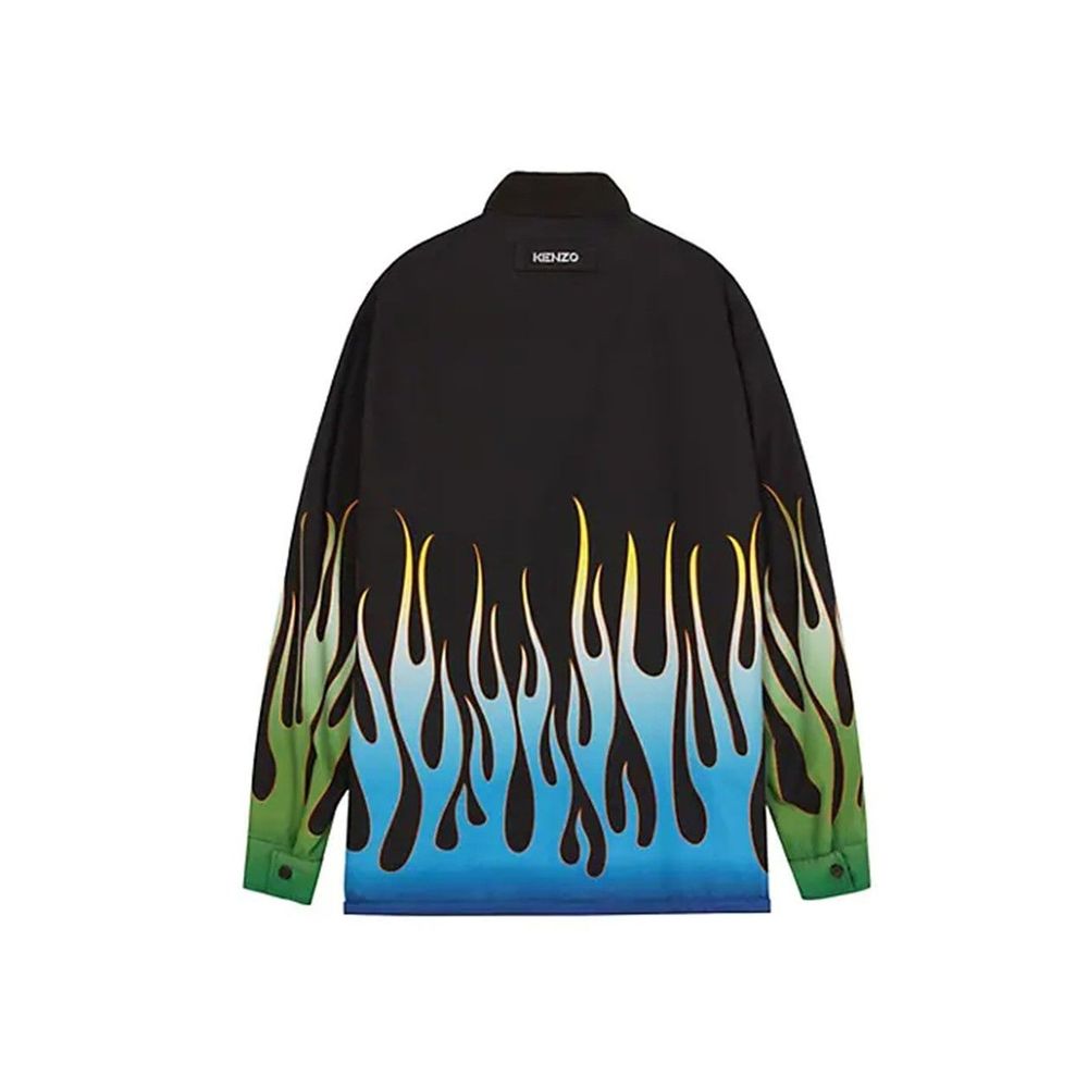 Veste longue en coton noir de la marque Kenzo, style moderne et élégante, visible avec détails de couture.