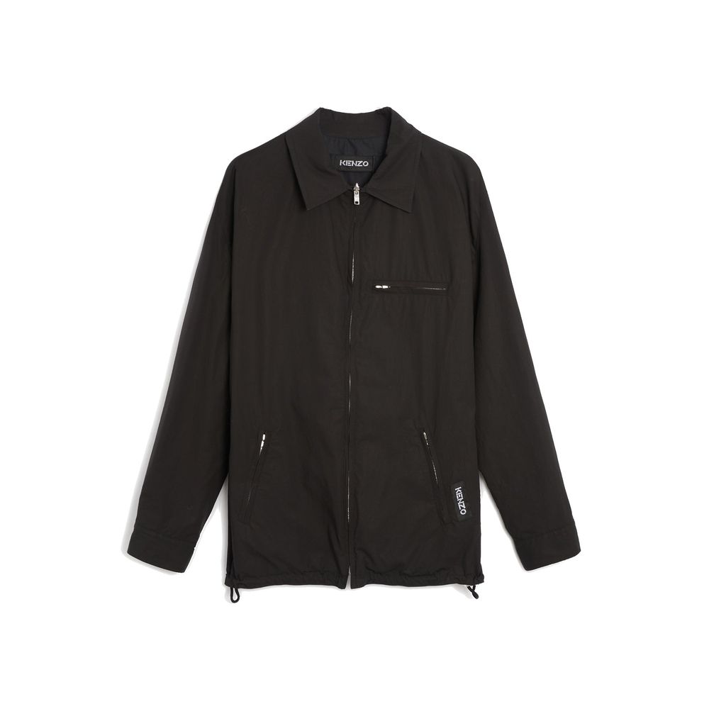 Veste longue en coton noir de la marque Kenzo, coupe élégante et moderne pour un style sophistiqué.