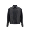 Veste en cuir d'agneau noir Prada pour femme, coupe élégante et détails raffinés, vue de face.
