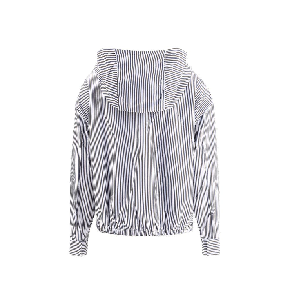Veste en polyamide bleue Prada pour homme ou femme, coupe classique avec fermeture éclair et col montant.