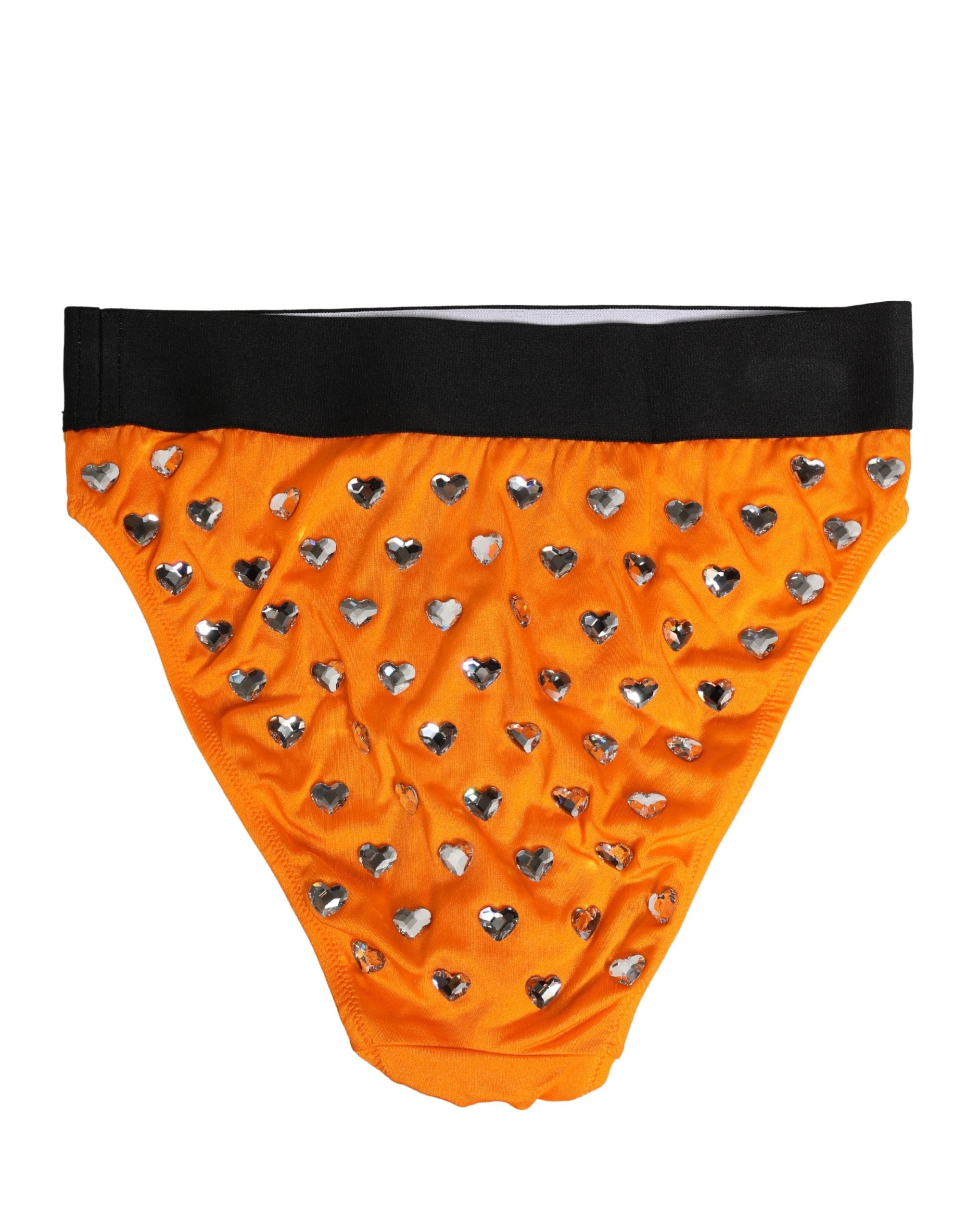 Culotte haute en cristal orange de Dolce & Gabbana, sous-vêtements féminins élégants avec détails brillants.