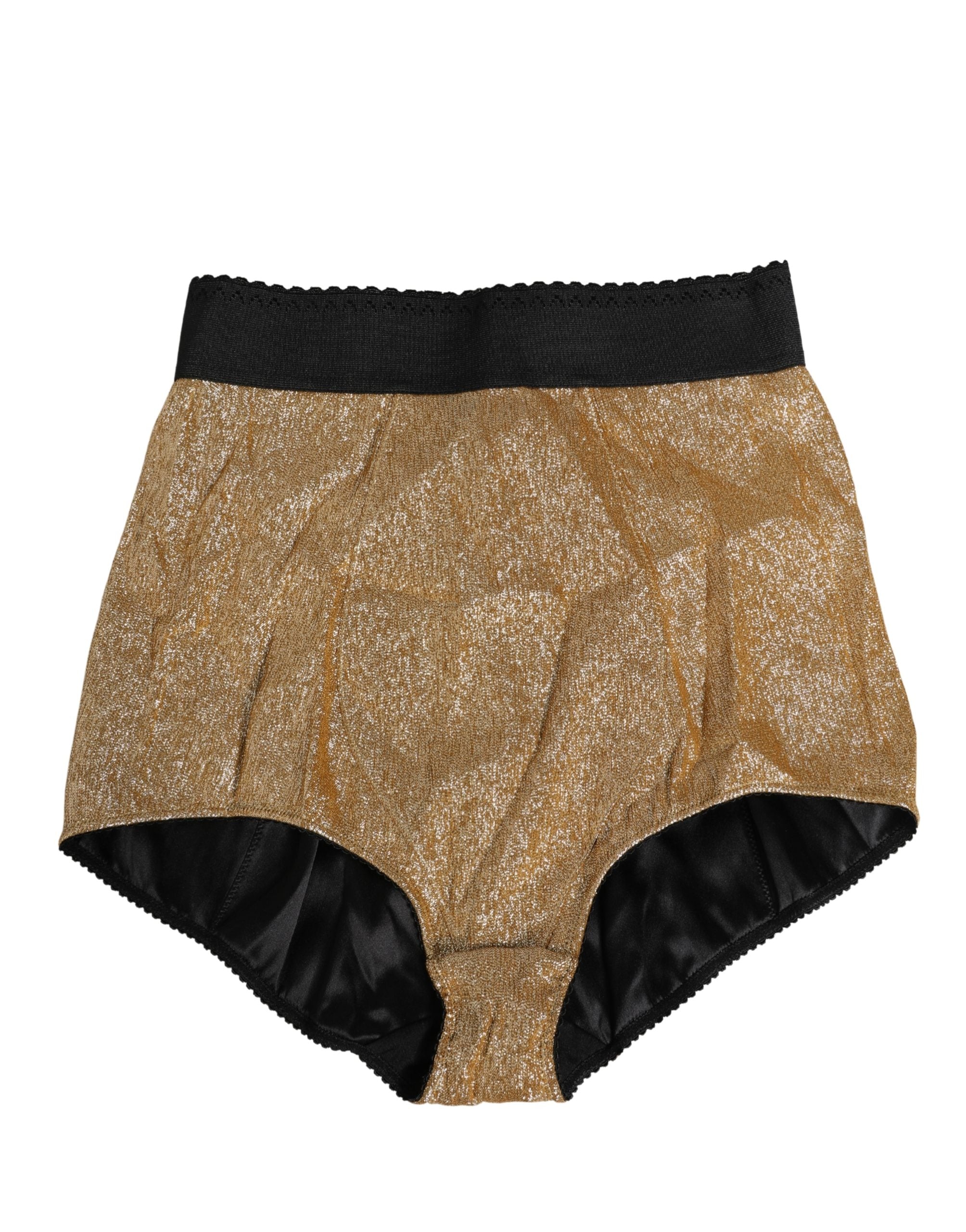Culotte haute en soie mélangée dorée de Dolce & Gabbana, sous-vêtement féminin à taille haute et finition élégante.