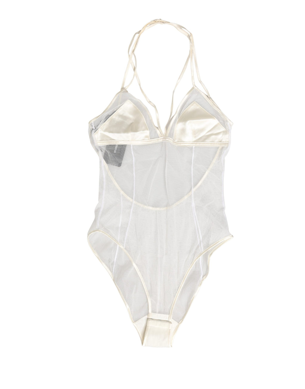Body en nylon blanc transparent de la marque Dolce & Gabbana, body halter-neck élégant et ajusté.
