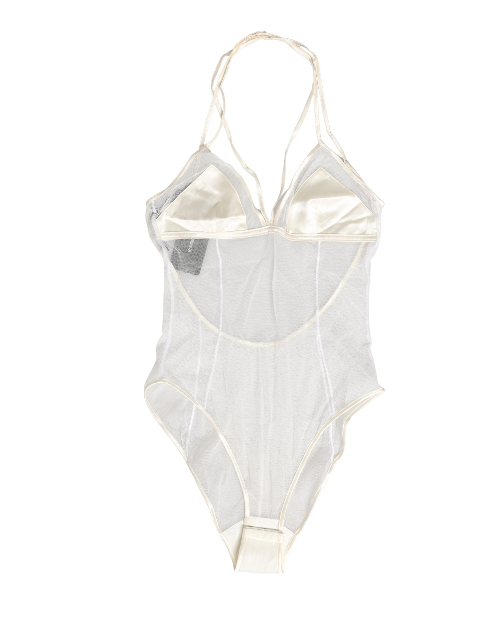 Body en nylon blanc transparent de la marque Dolce & Gabbana, body halter-neck élégant et ajusté.