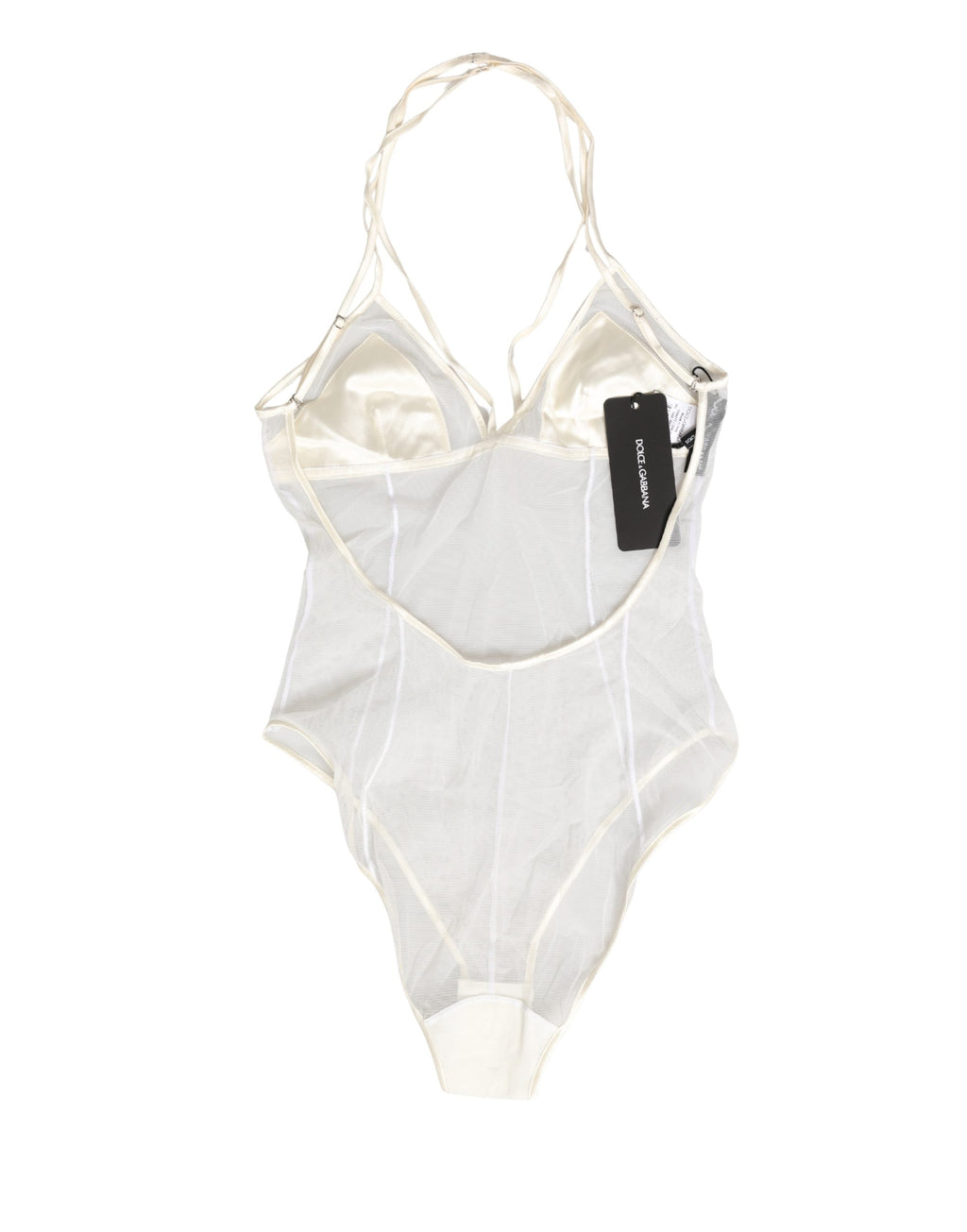 Body en nylon blanc transparent Dolce & Gabbana, nuisette col halter, sous-vêtements élégants et ajustés.