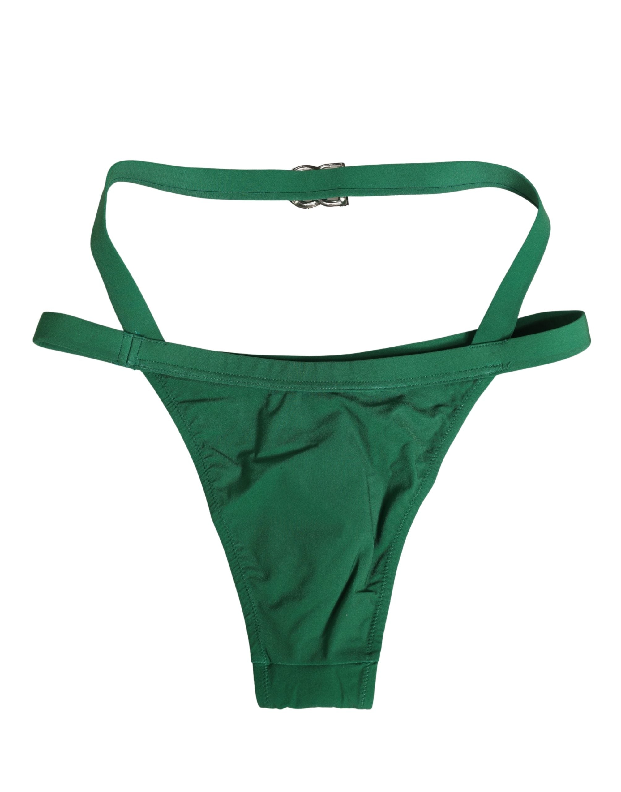 Culotte Dolce & Gabbana en nylon vert avec plaque logo, sous-vêtements femme élégants et confortables.