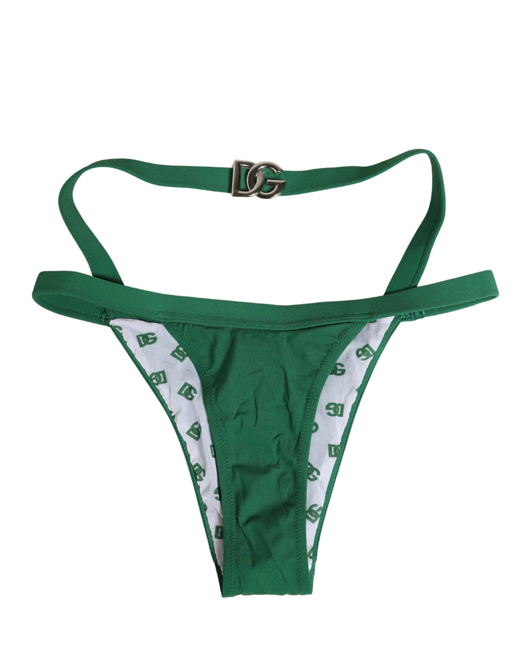 Slip de lingerie Dolce & Gabbana en nylon vert avec plaque logo, coupe confortable et élégante.