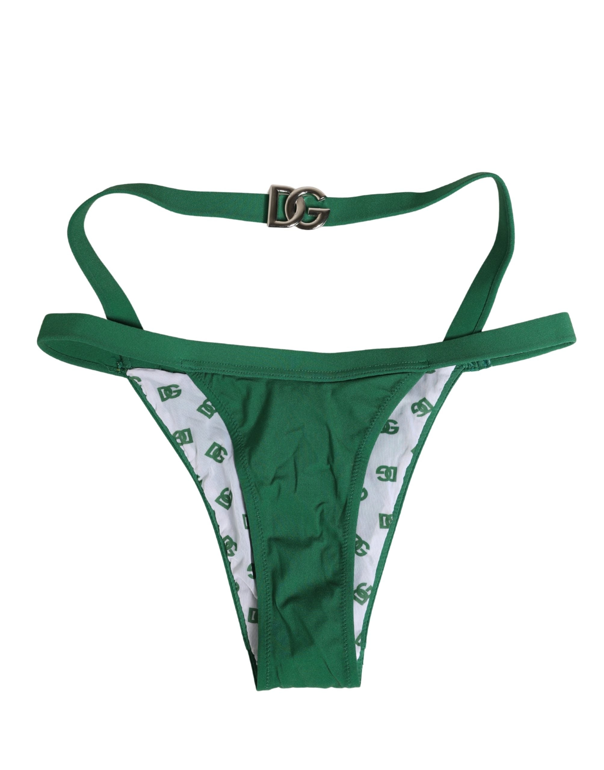 Slip de lingerie Dolce & Gabbana en nylon vert avec plaque logo, coupe confortable et élégante.