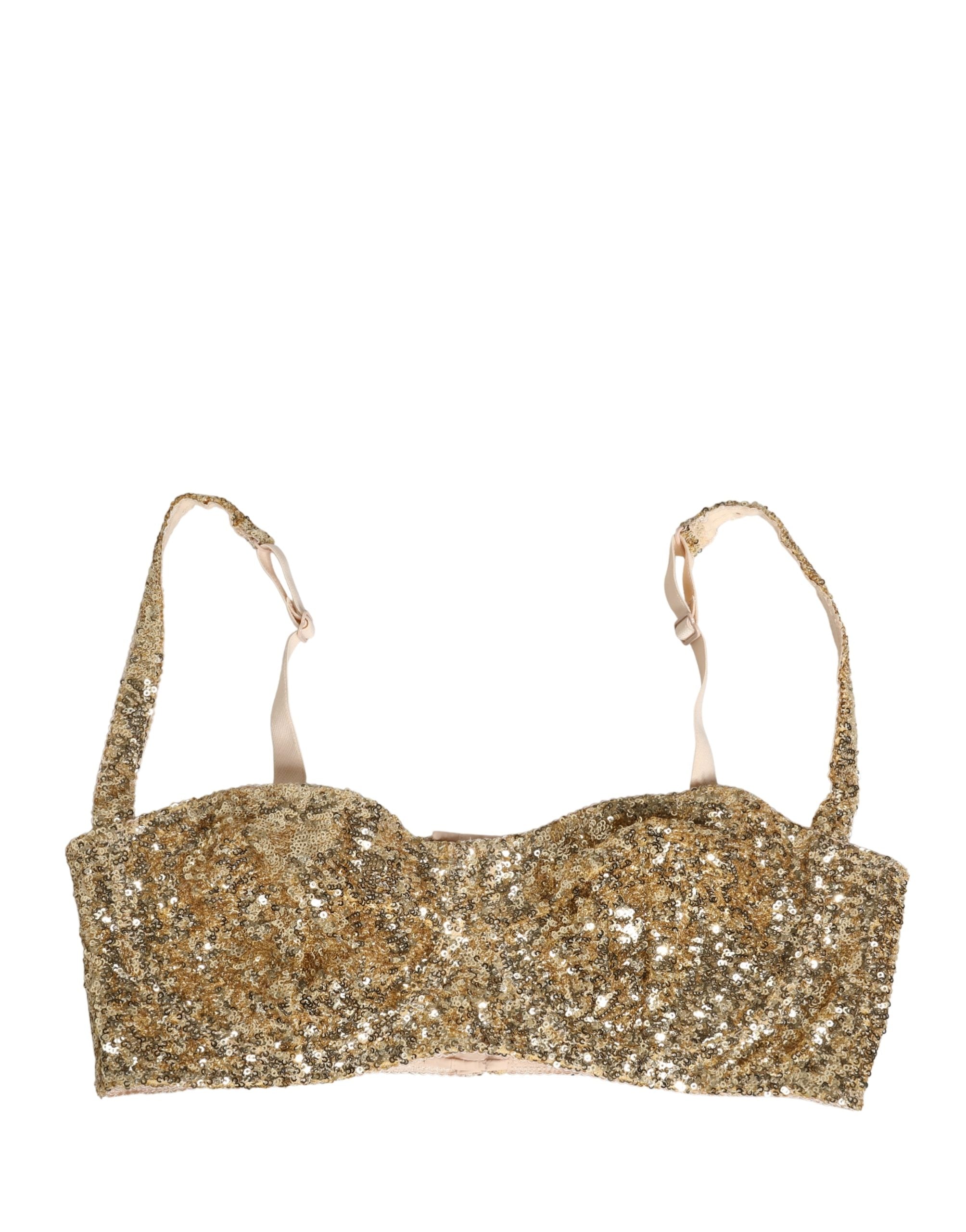 Soutien-gorge Dolce & Gabbana en sequins dorés, semi-rembourré, à armatures, lingerie élégante et brillante.