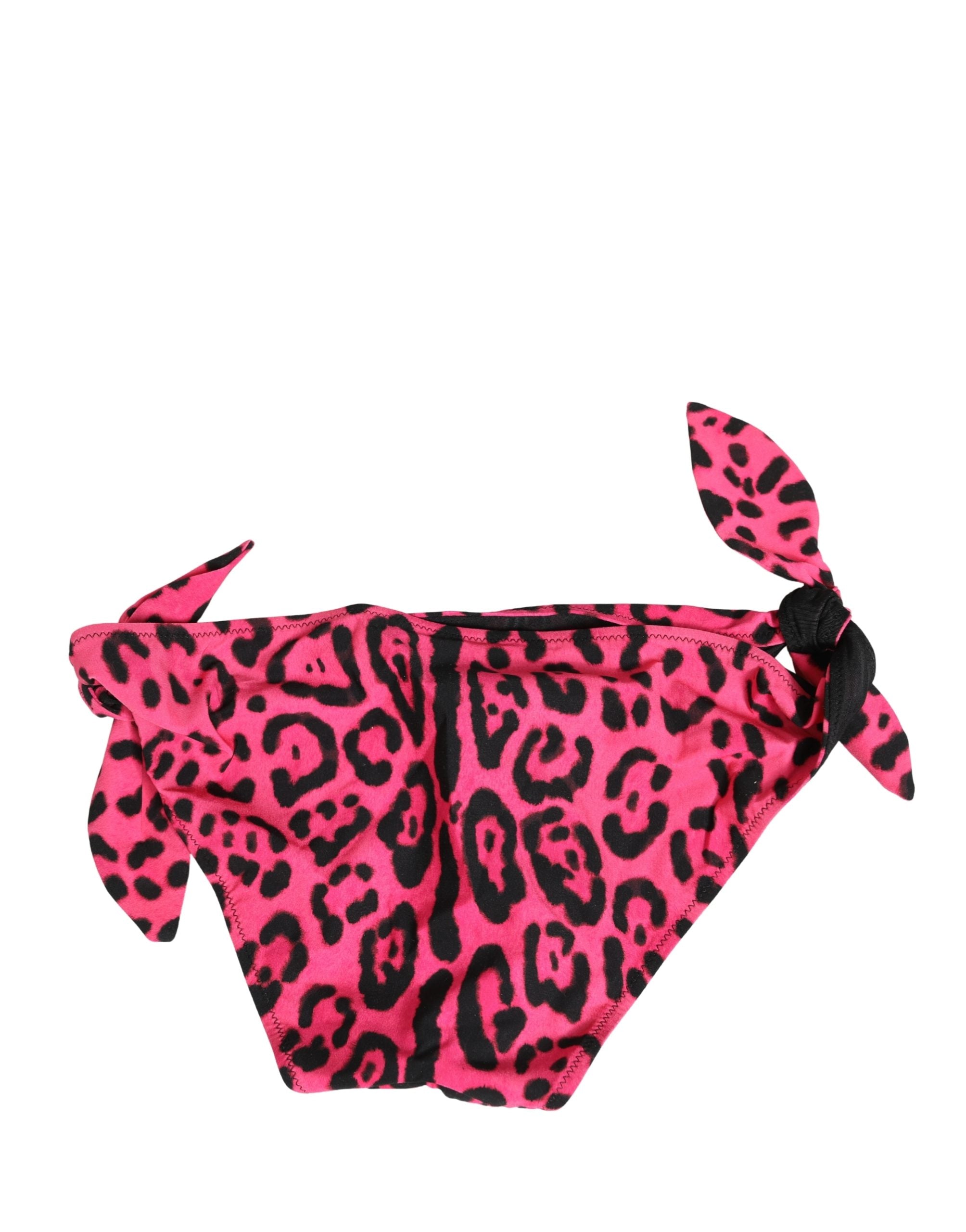 Bas de maillot de bain Dolce & Gabbana rose à imprimé léopard, vêtement de plage élégant, en tissu stretch.