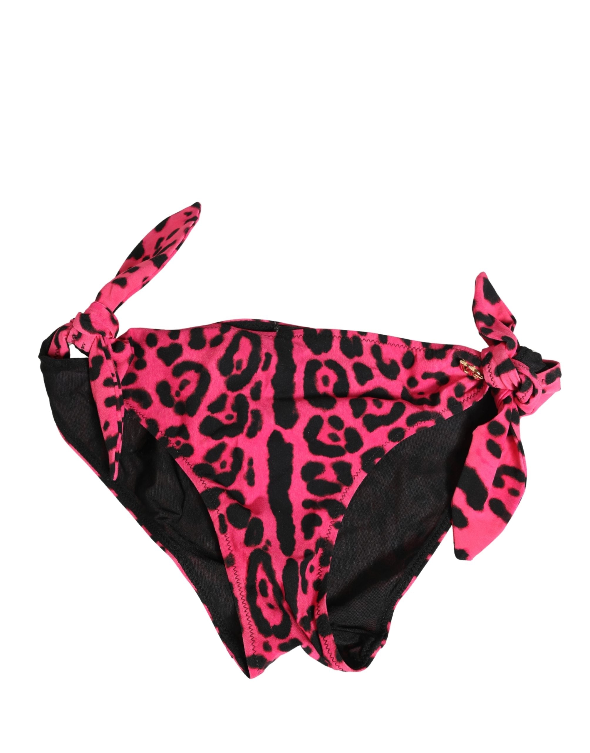 Maillot de bain Dolce & Gabbana à imprimé léopard rose, bas de bikini élégant pour la plage.