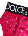 Culotte haute rose Dolce & Gabbana en satin avec cristaux, vue de face, sous-vêtements féminins élégants.