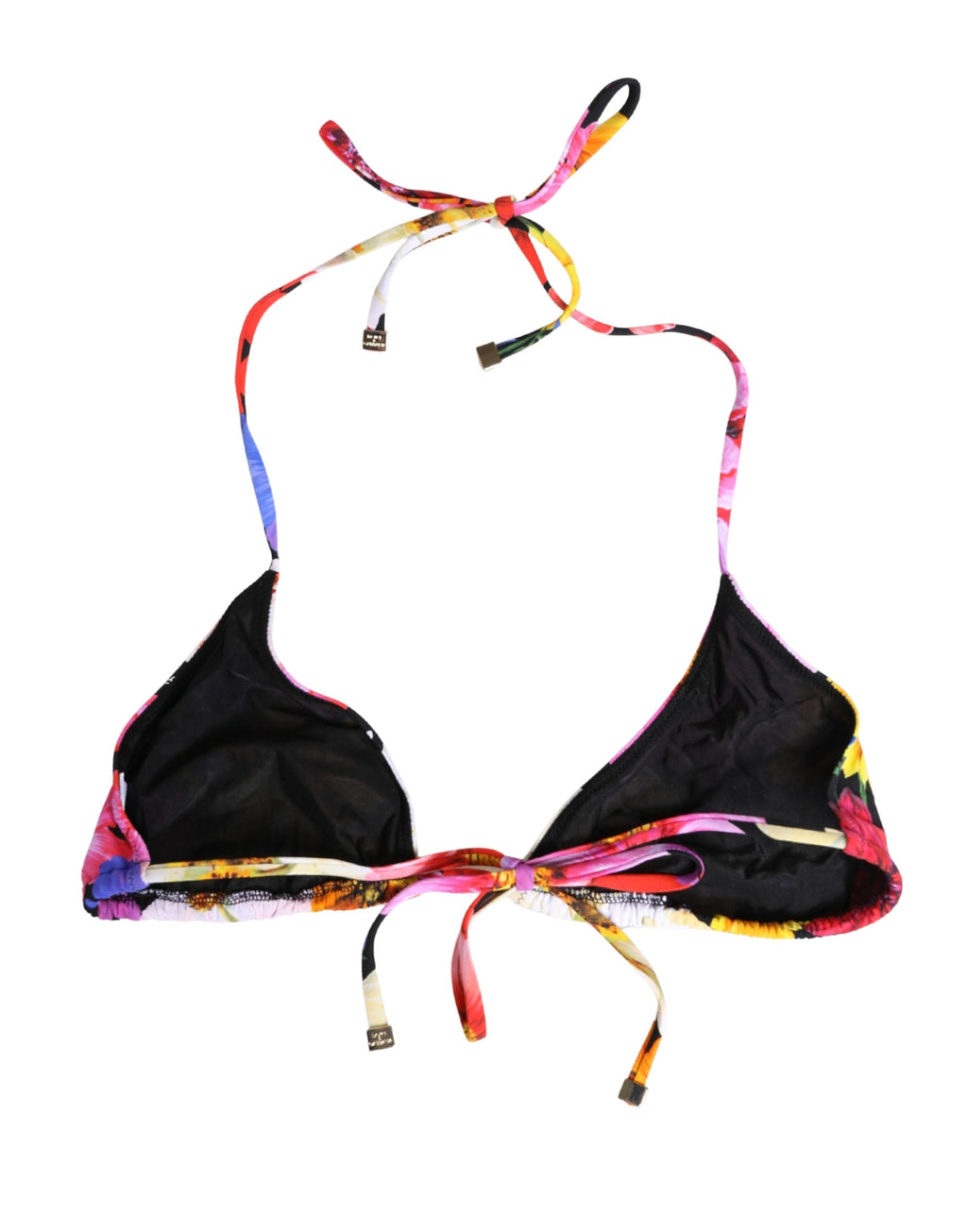 Haut de bikini noir à imprimé floral en nylon de Dolce & Gabbana, style halter, pour maillot de bain élégant.