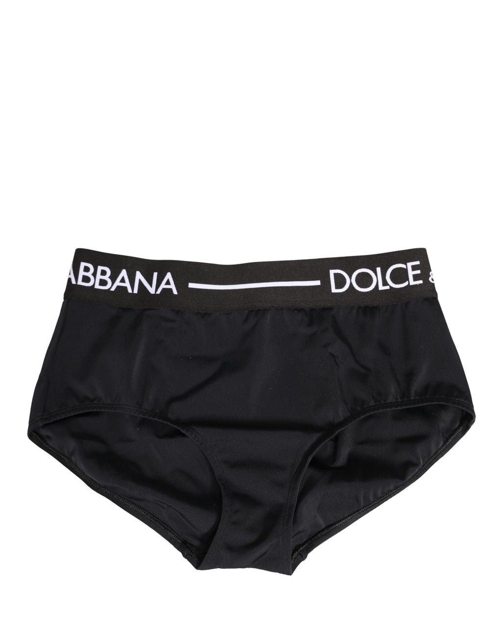 Culotte Dolce & Gabbana noire avec logo sur la ceinture, sous-vêtements élégants et confortables, vue de face.