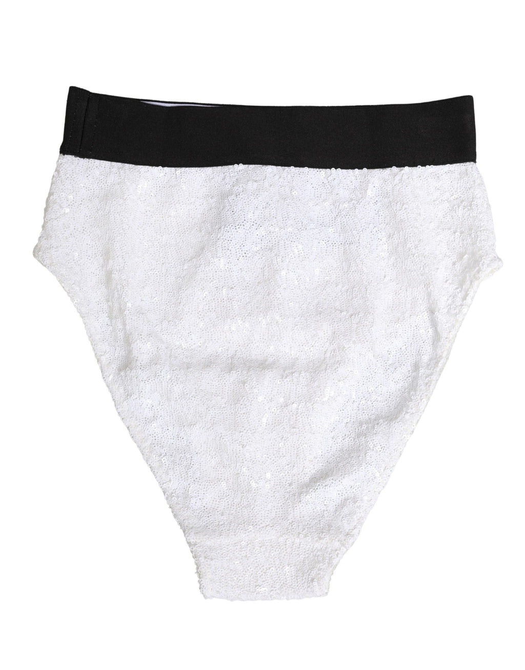 Culotte haute blanche et noire Dolce & Gabbana en sequins, sous-vêtements élégants et glamour, visible en gros plan.