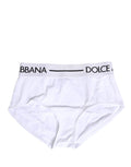 Culotte blanche en nylon Dolce & Gabbana avec bandeau logo à la taille, design élégant et confortable, vue de face.