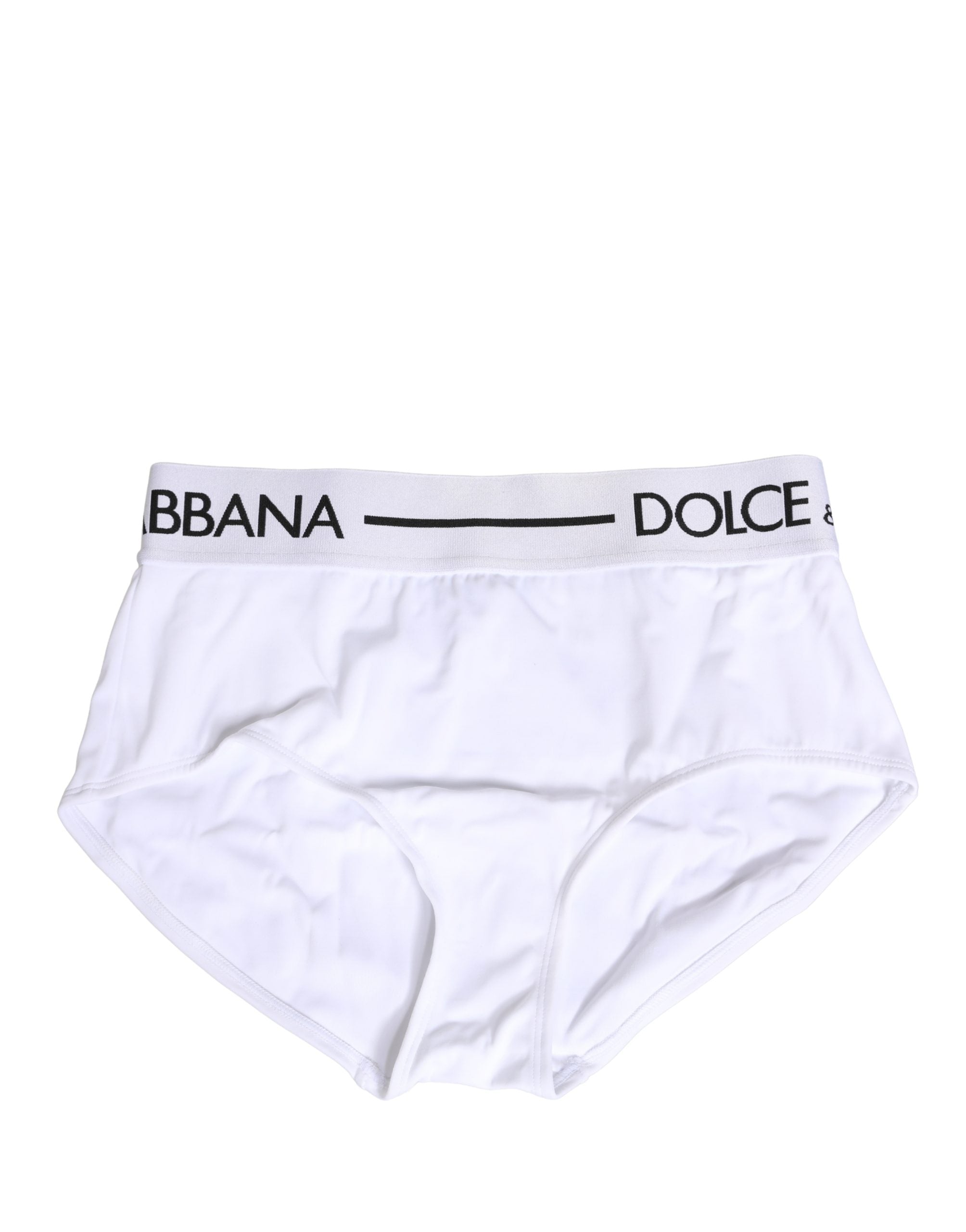 Culotte blanche en nylon Dolce & Gabbana avec bandeau logo à la taille, design élégant et confortable, vue de face.