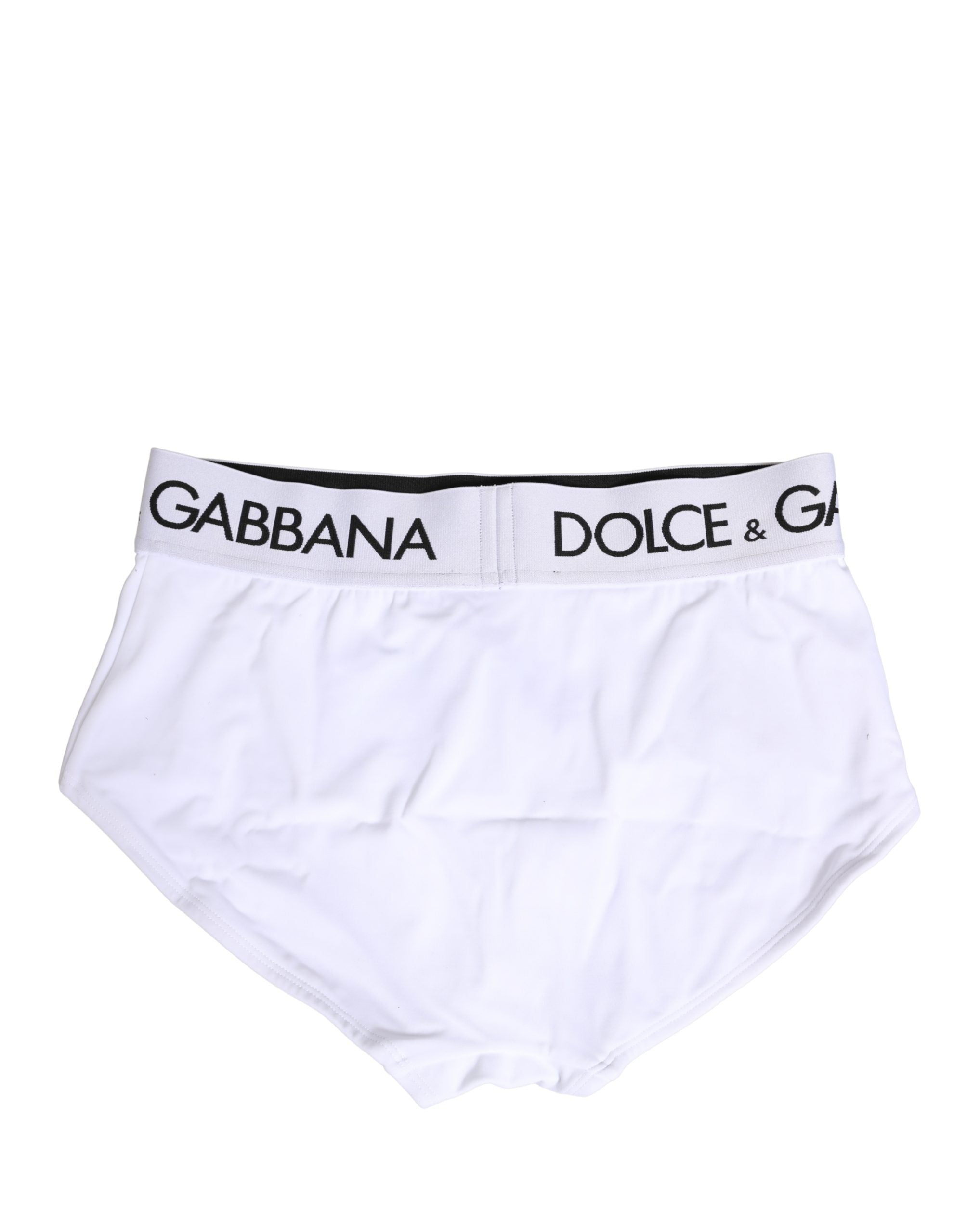 Culotte blanche en nylon Dolce & Gabbana avec ceinture logo, confortable et élégante, vue de face.