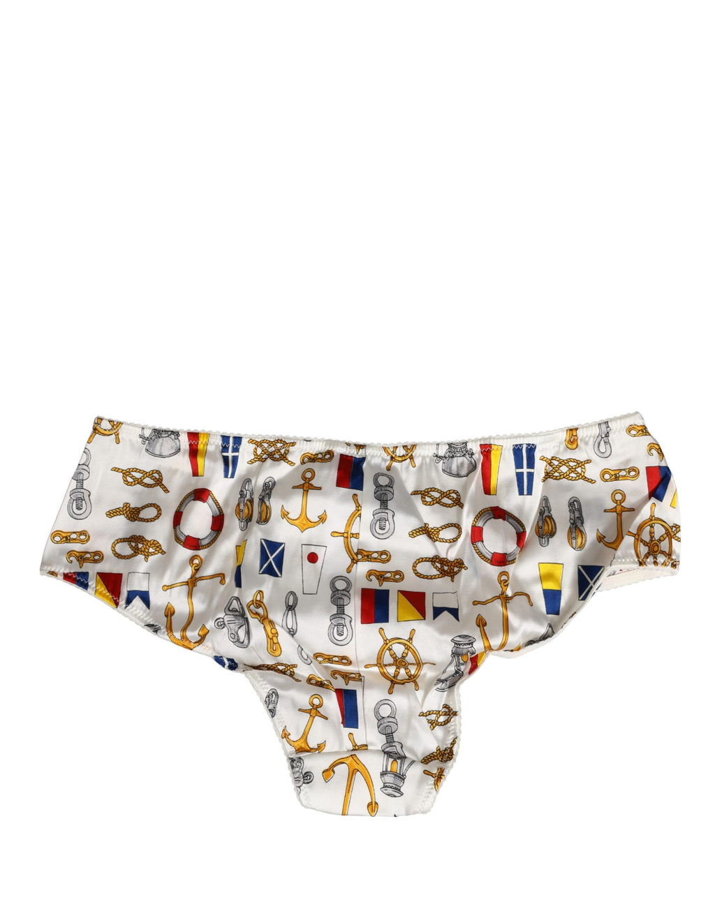 Sous-vêtements homme Dolce & Gabbana en polyester blanc avec motif marin, style caleçon ou boxer, détails visibles.