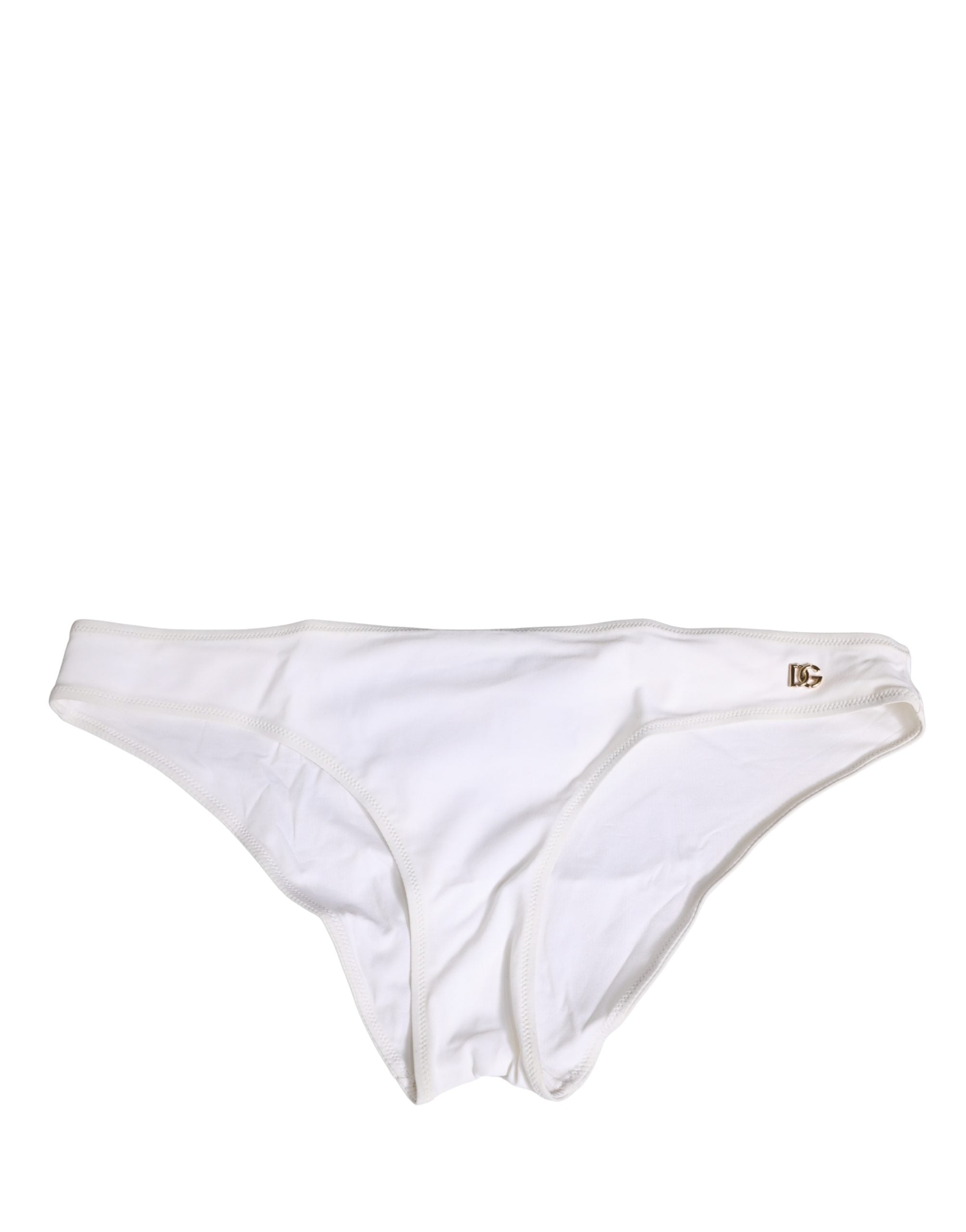 Sous-vêtements bikini Dolce & Gabbana, bas blanc avec plaque logo DG, détails en tissu élastique.