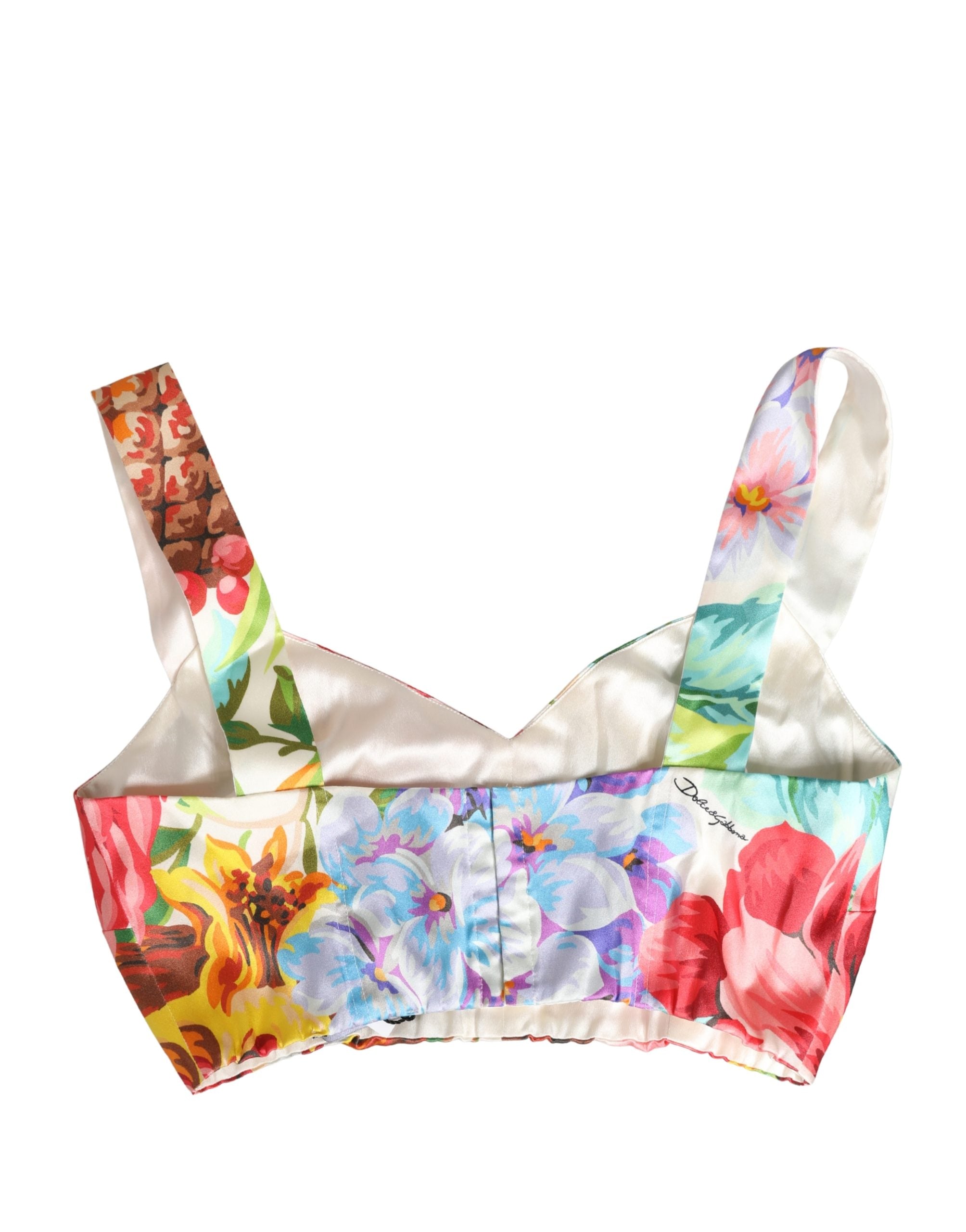 Top bustier en soie Dolce & Gabbana à imprimé floral multicolore, coupe courte et élégante.