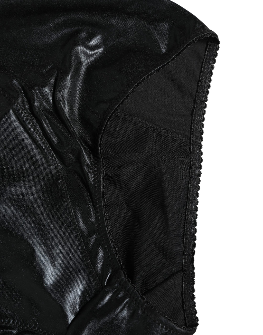 Culotte gainante noire Dolce & Gabbana taille haute en satin avec détails élégants et finition soignée.