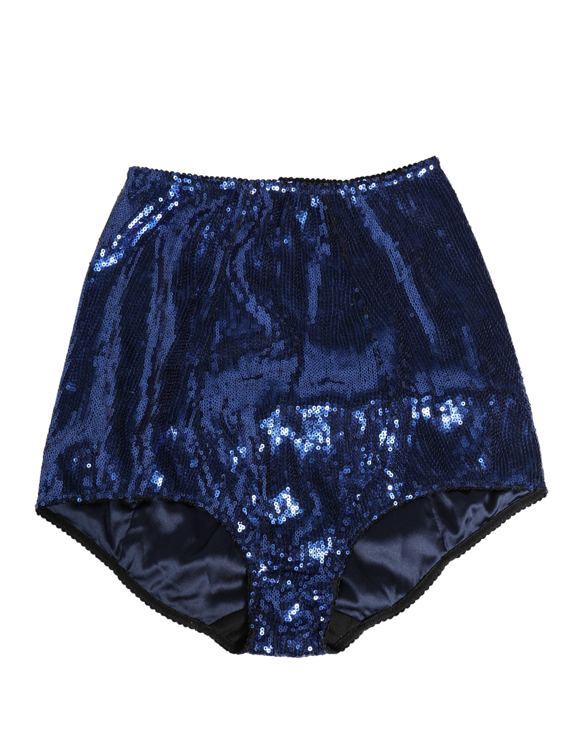 Culotte haute Dolce & Gabbana en sequins bleus, taille haute et coupe élégante, sous-vêtements glamour et sophistiqués.