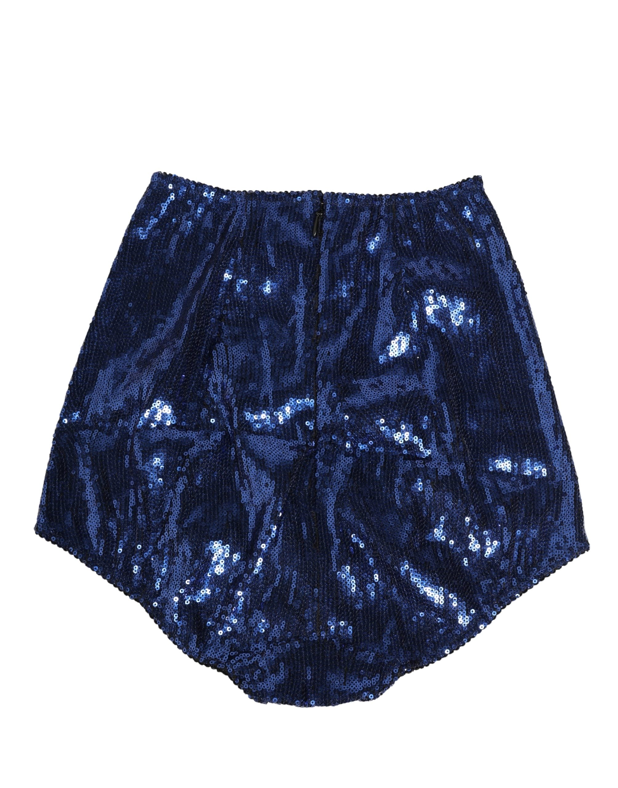 Culotte haute Dolce & Gabbana en sequins bleus, sous-vêtements élégants en taille haute avec détails brillants et design sophistiqué.