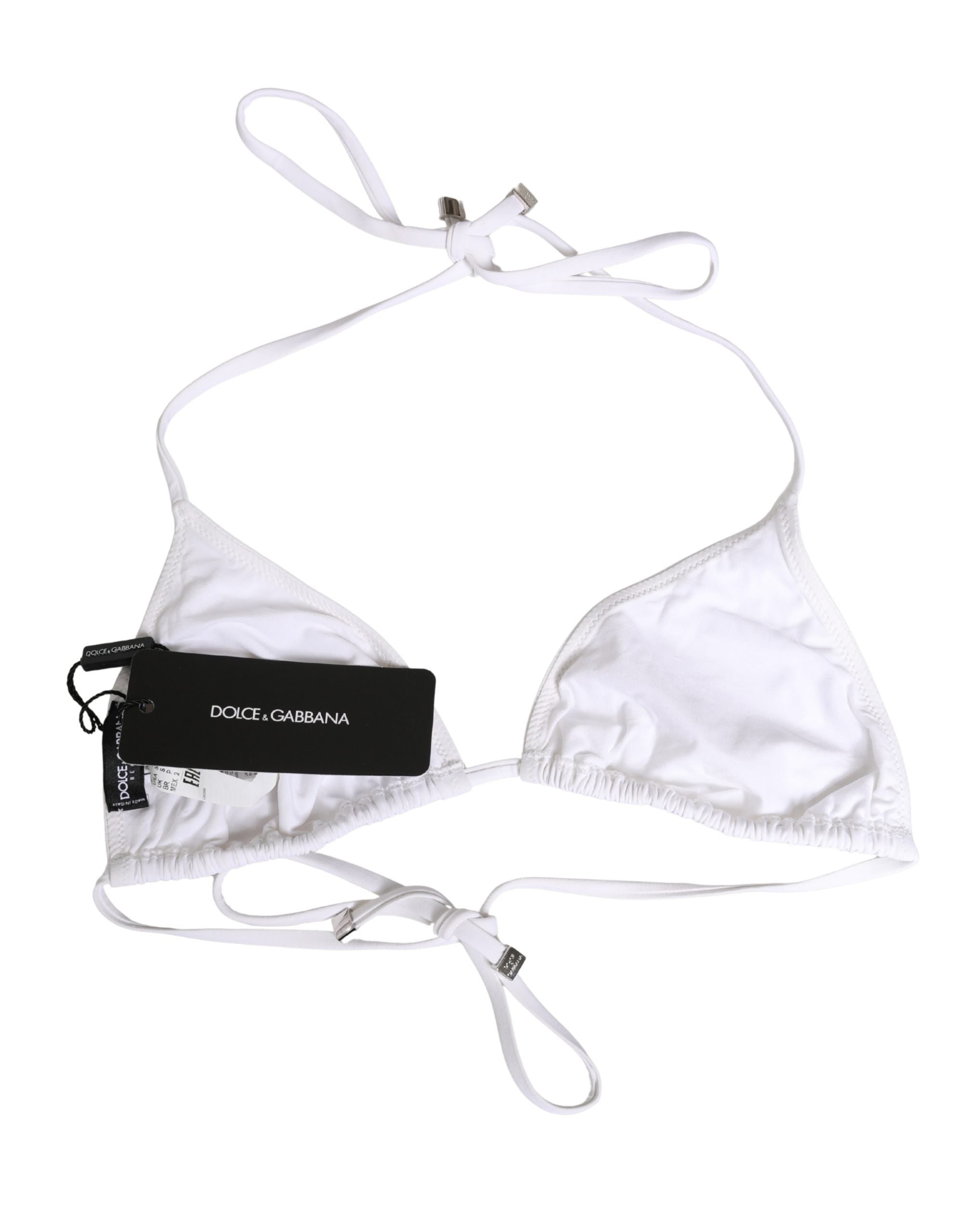 Triangulaire maillot de bain Dolce & Gabbana en nylon blanc, haut de bikini pour la plage et la baignade.