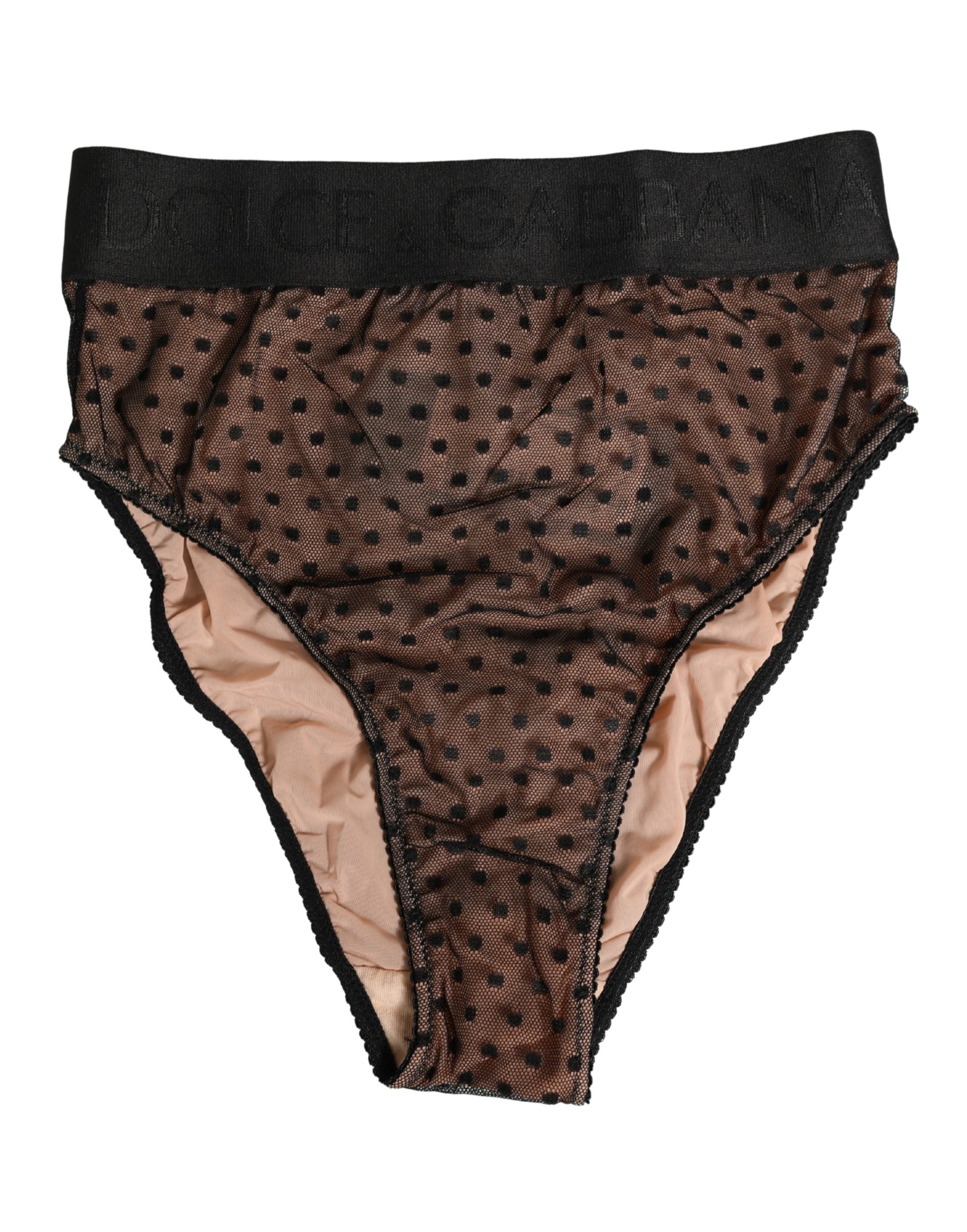 Sous-vêtements Dolce & Gabbana en noir et beige avec papillons à pois, style brief confortable et élégant.