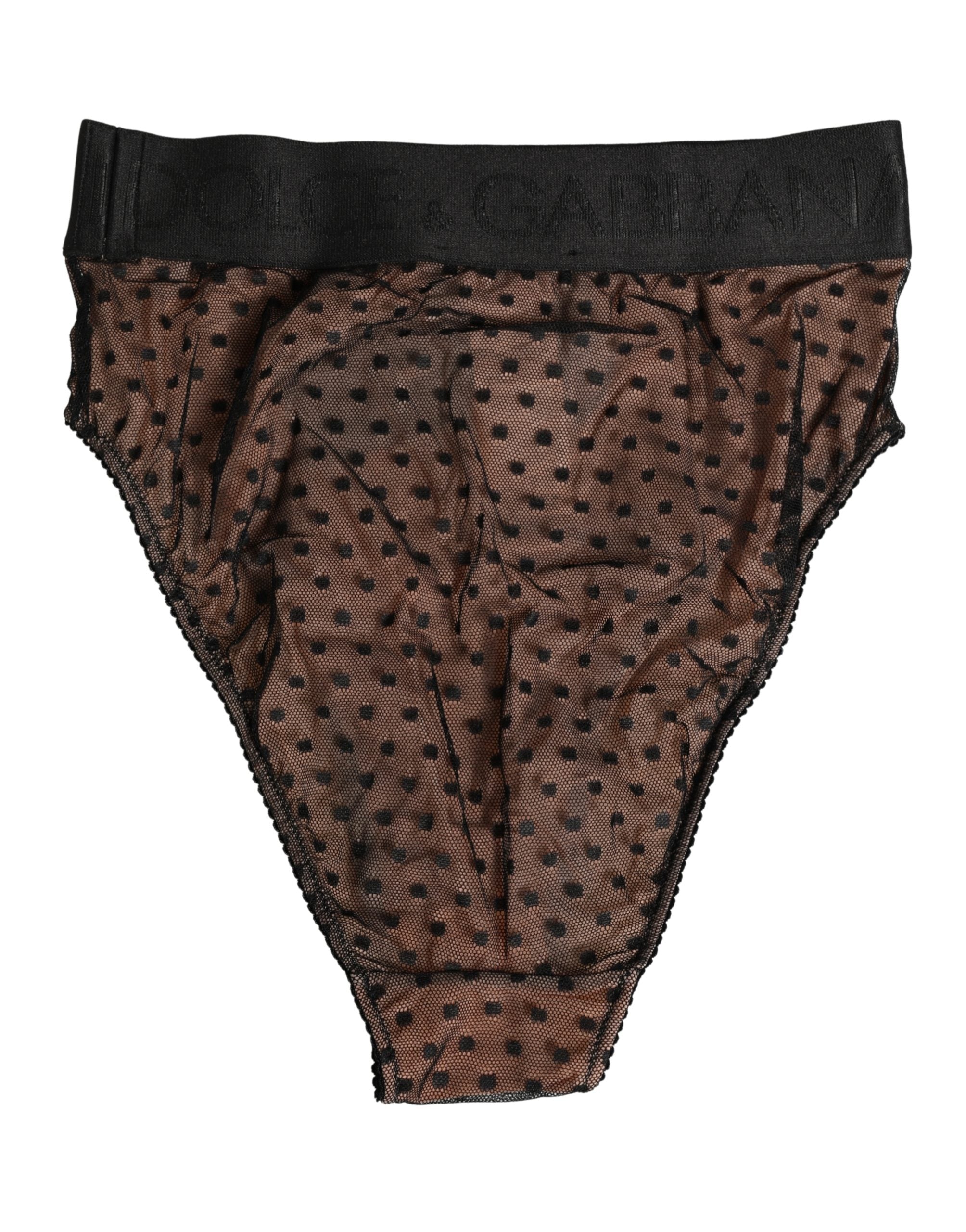 Sous-vêtements Dolce & Gabbana, slip noir et beige à pois et motif papillon, confort et style élégants.