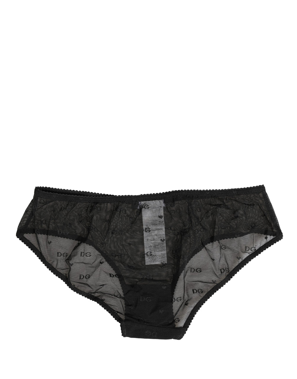 Culotte Dolce & Gabbana en dentelle noire transparente avec logo mesh, sous-vêtements féminins élégants.