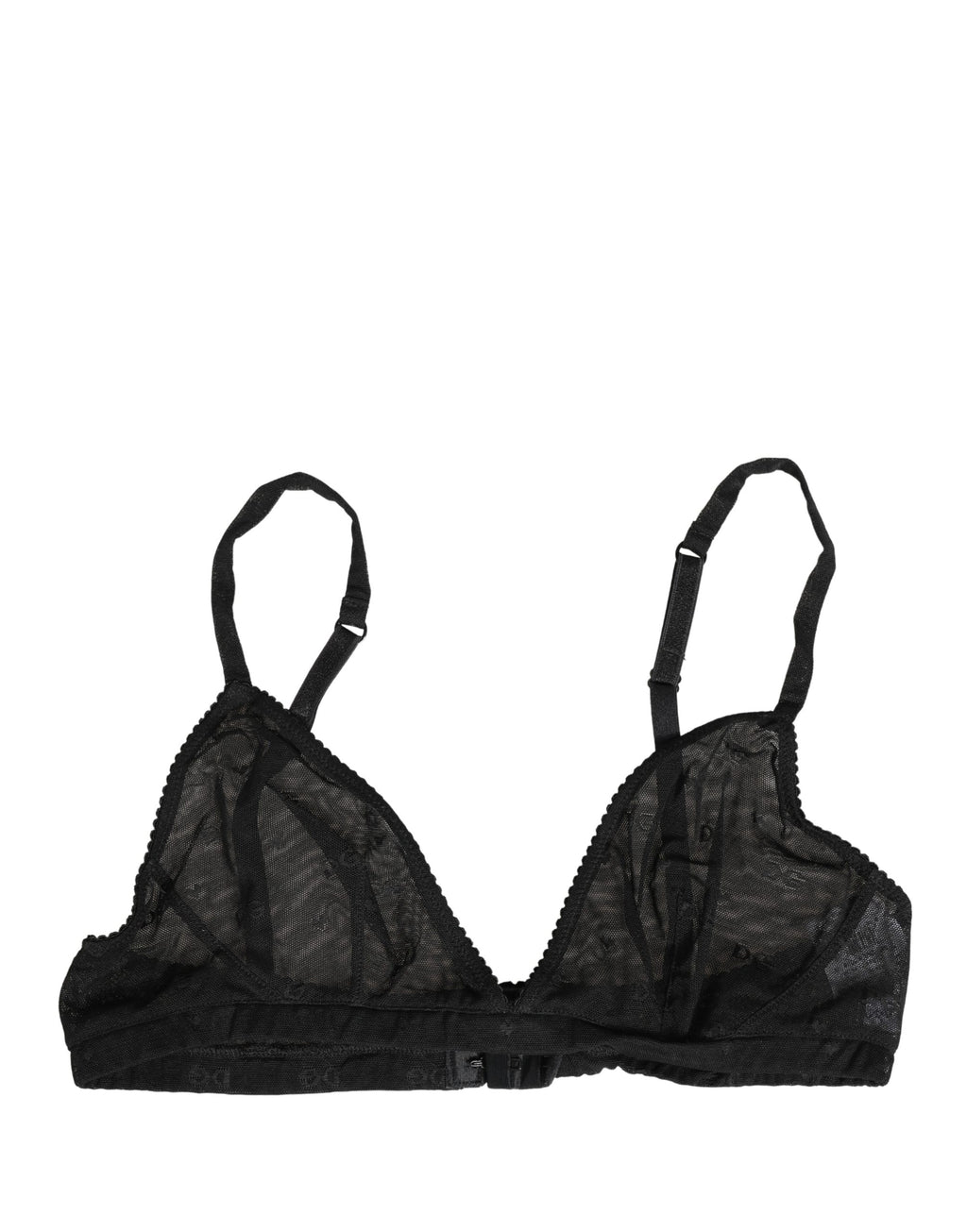Brassière en nylon noir Dolce & Gabbana, sous-vêtements à bonnets souples, matière extensible et douce, vue de face.