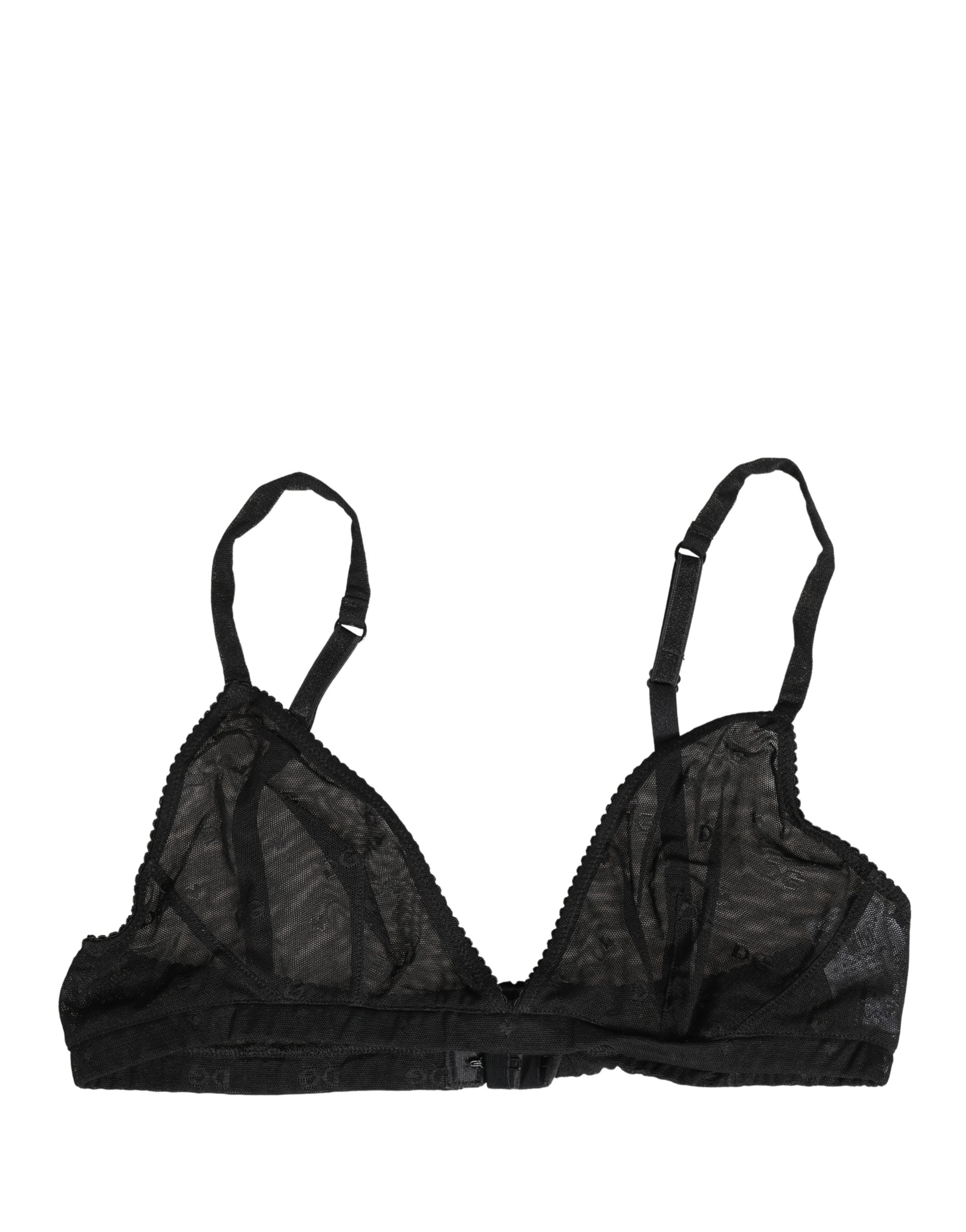 Soutien-gorge noir en nylon extensible Dolce & Gabbana avec bonnets souples et design élégant.