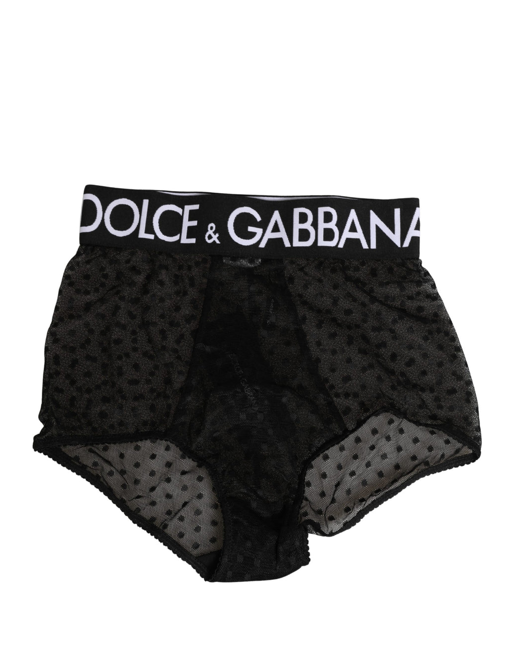 Culotte haute Dolce & Gabbana noire avec logo, matière extensible, vue de face sur fond blanc.