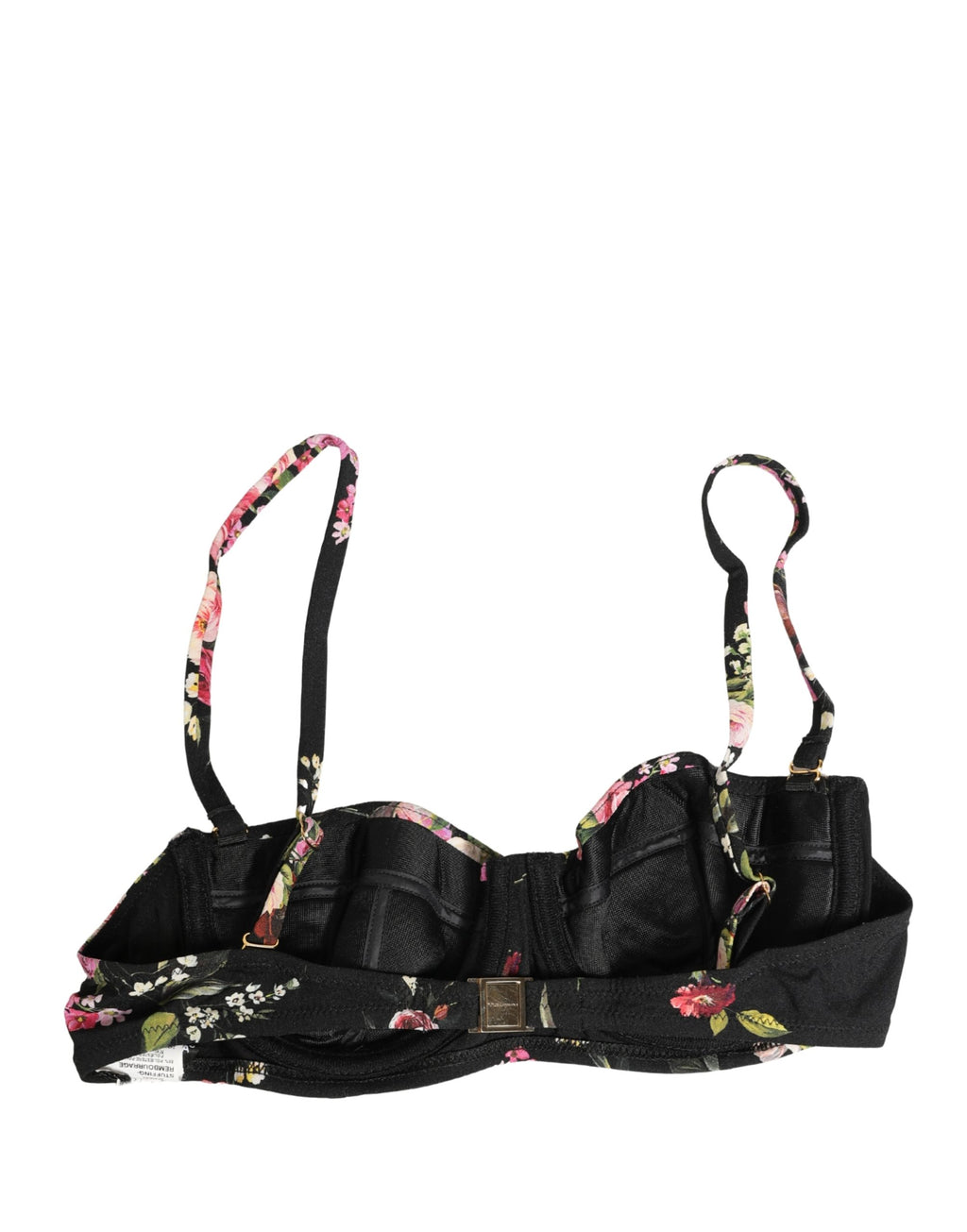 Soutien-gorge balconnet rembourré noir à fleurs de Dolce & Gabbana, lingerie élégante avec détails floraux.