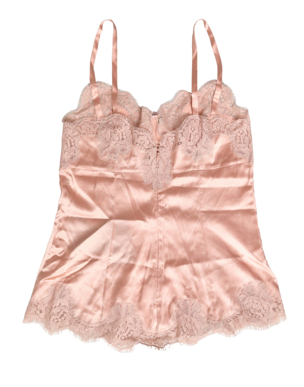 Débardeur en satin de soie rose en dentelle Dolce & Gabbana, lingerie élégante et confortable, vue sur le devant.