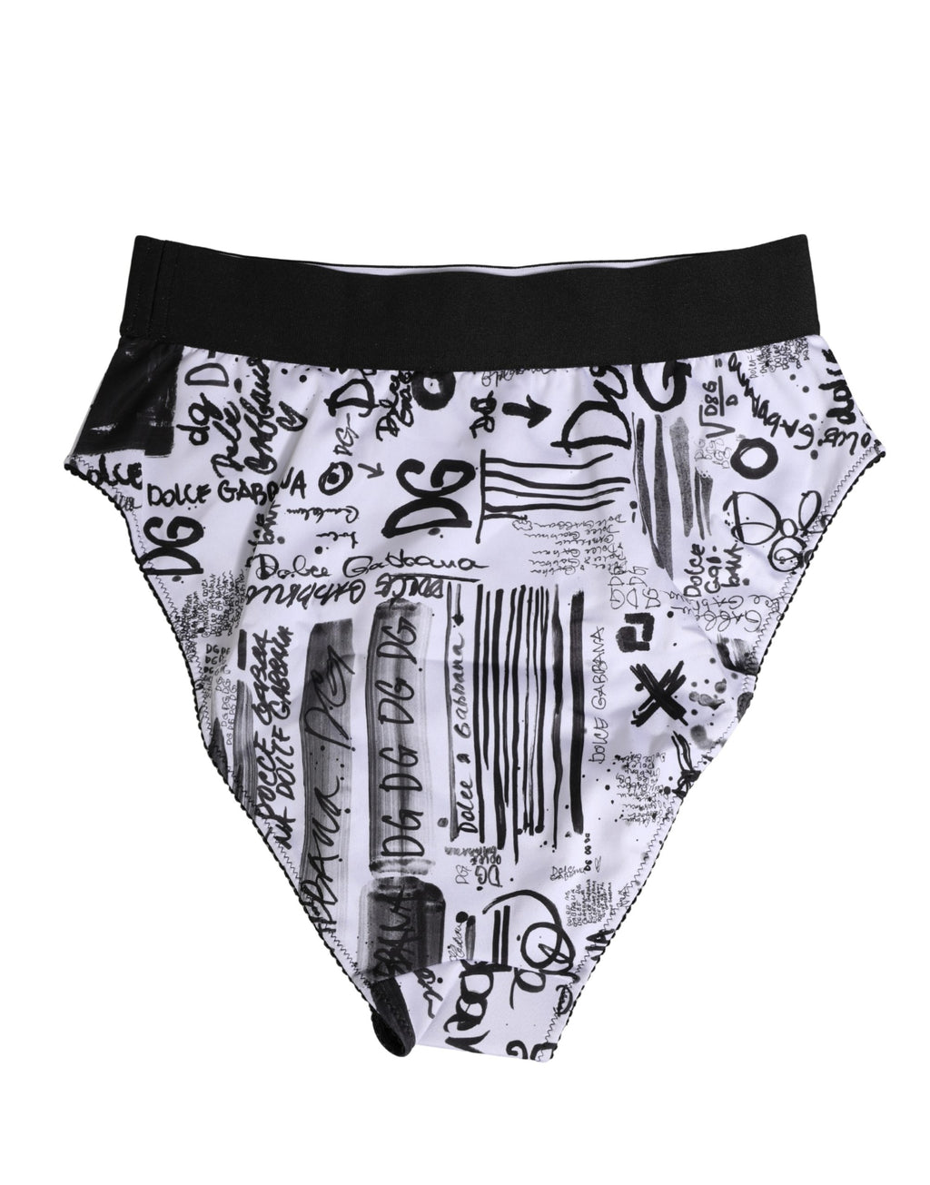 Sous-vêtements Dolce & Gabbana, culotte haute noire et blanche avec logo graphique, vue de face.