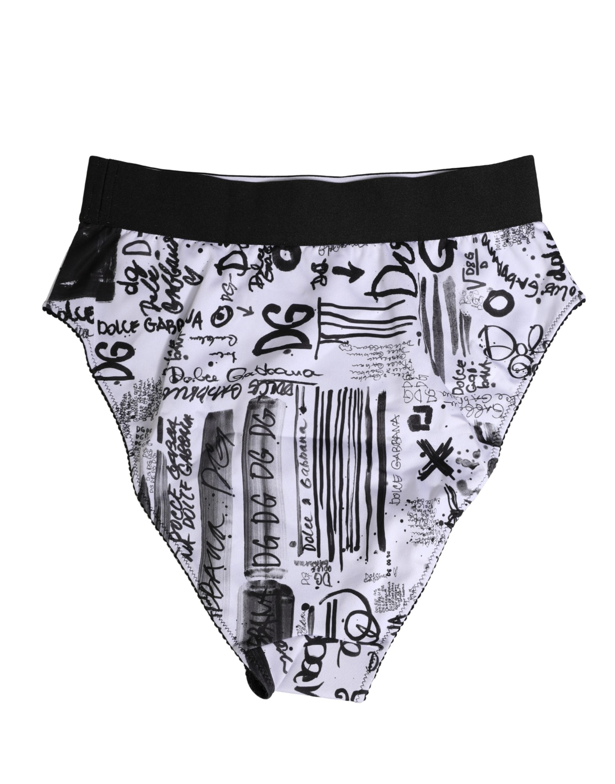 Sous-vêtements Dolce & Gabbana, culotte haute noire et blanche avec logo graphique, vue de face.