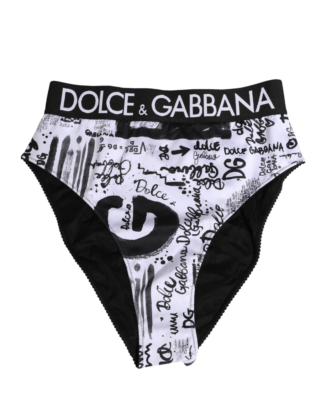 Culotte haute Dolce & Gabbana en noir et blanc avec logo graphique, tissu doux et ajusté, sous-vêtements élégants et modernes.