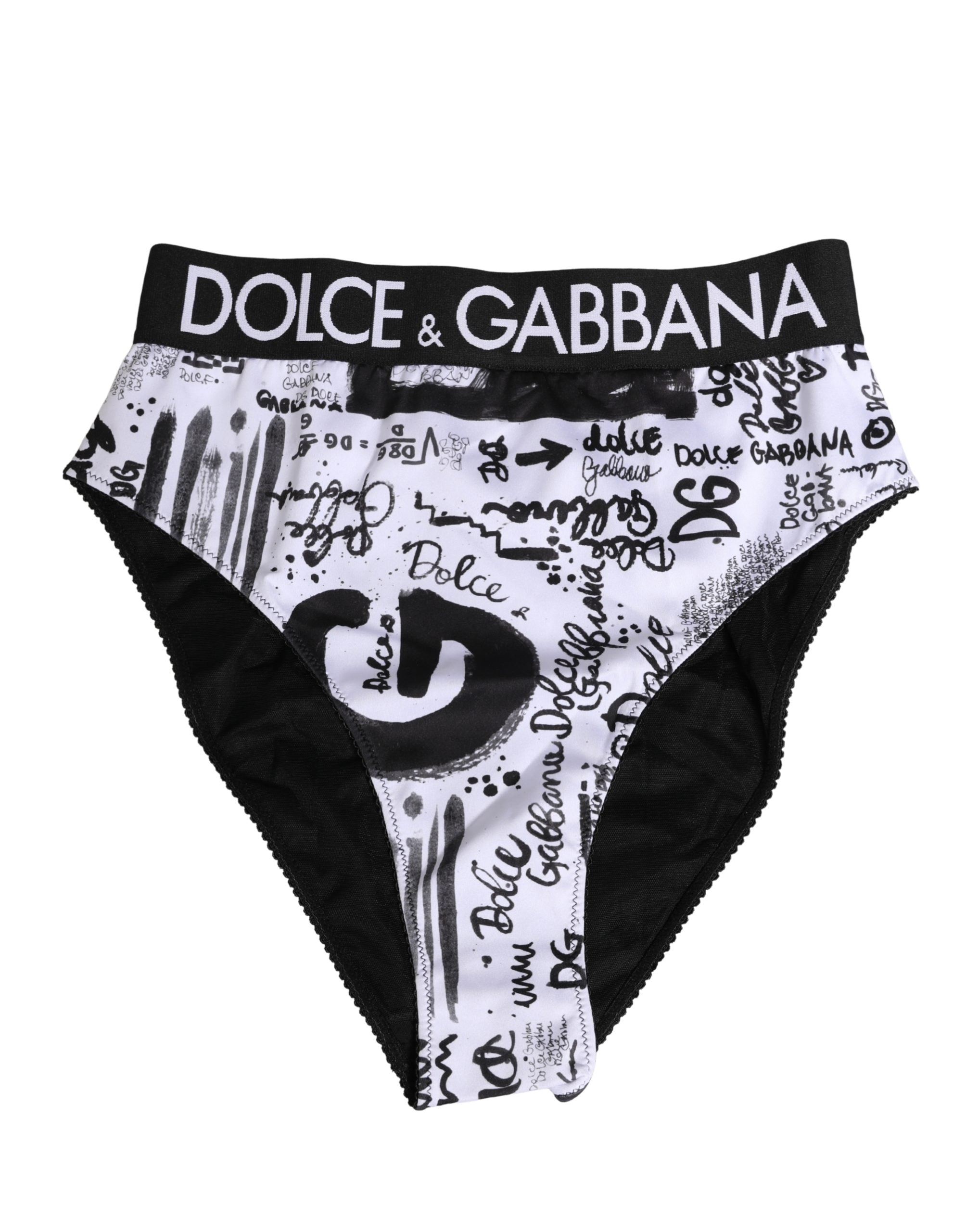 Culotte haute Dolce & Gabbana en noir et blanc avec logo graphique, tissu doux et ajusté, sous-vêtements élégants et modernes.
