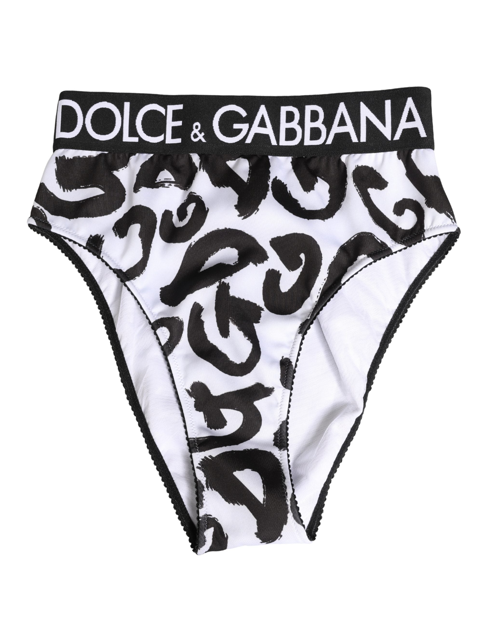 Culotte haute Dolce & Gabbana noir et blanc avec logo graphique, sous-vêtements pour femme, design élégant et moderne.