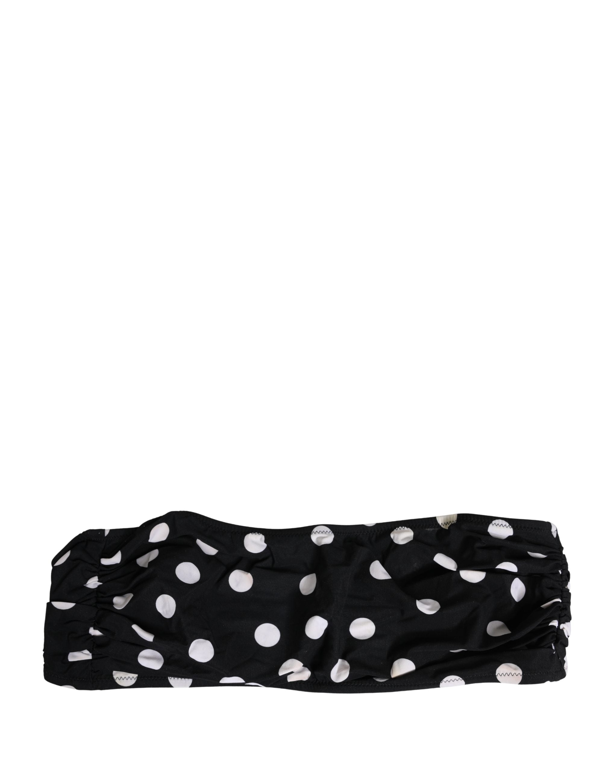 Maillot de bain bandeau Dolce & Gabbana à pois noirs et blancs, maillot de plage élégant pour femmes.