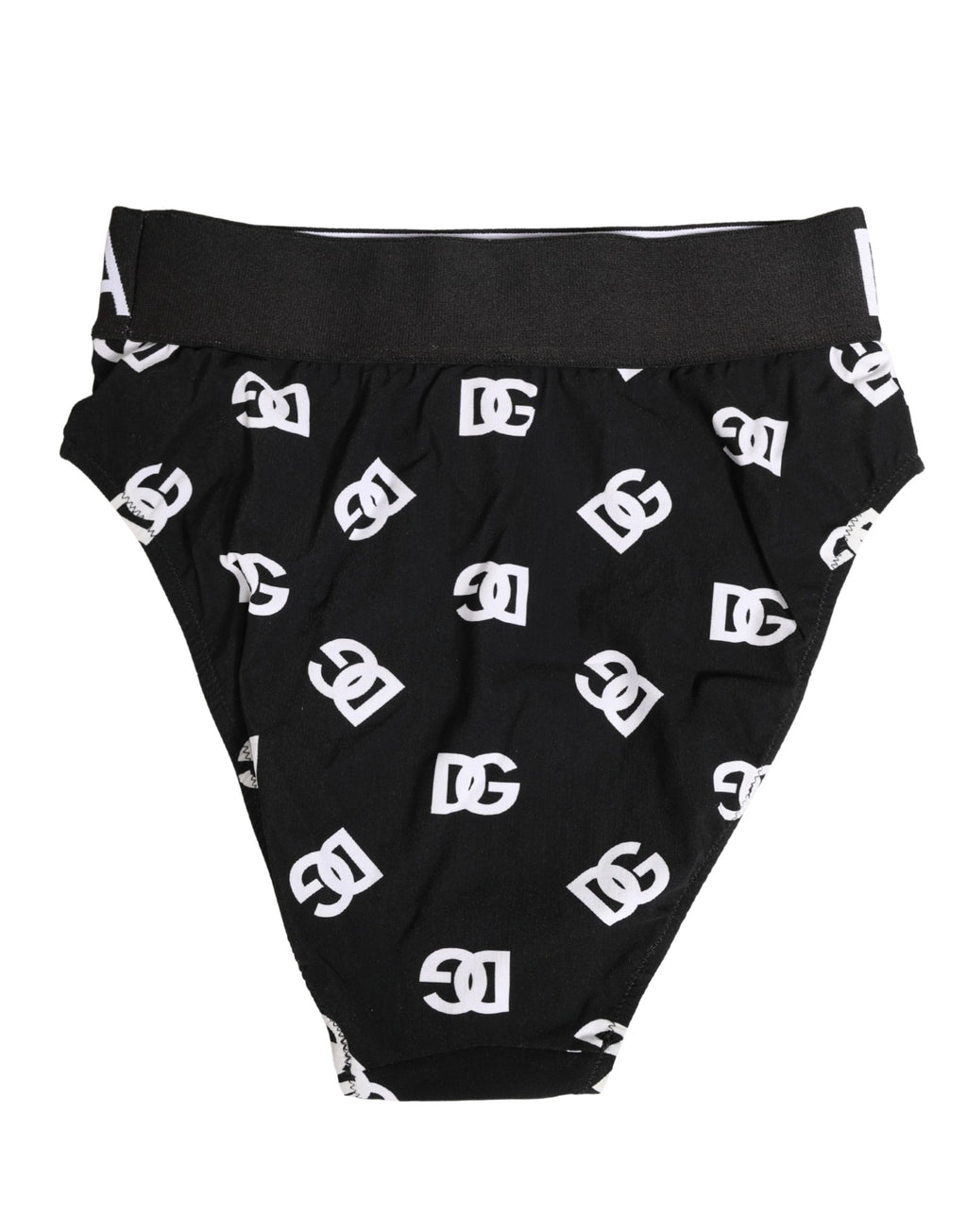 Slip de lingerie Dolce & Gabbana blanc et noir avec logo, taille mi-longue, sous-vêtements femme élégants.