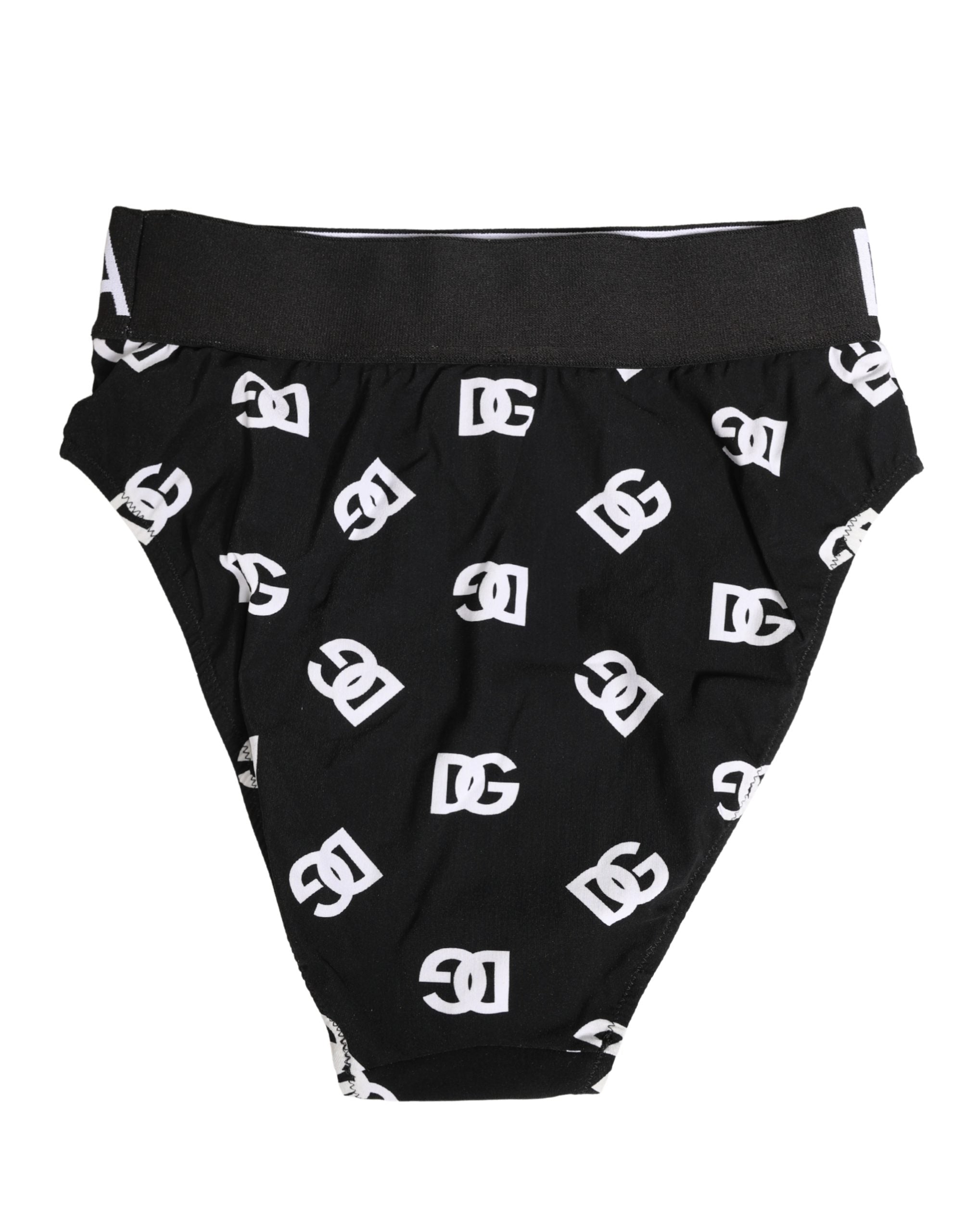 Slip de lingerie Dolce & Gabbana blanc et noir avec logo, taille mi-longue, sous-vêtements femme élégants.