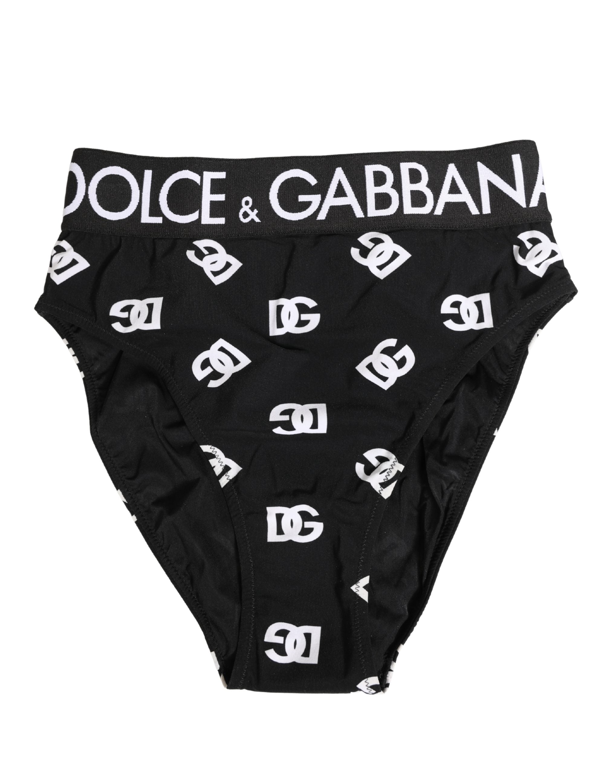 Culotte midi Dolce & Gabbana avec logo noir et blanc sur la ceinture, sous-vêtements élégants et confortables.