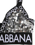 Soutien-gorge triangle en dentelle argentée Dolce & Gabbana avec sequins, coupe douce et finition élégante.